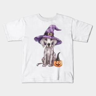 Watercolor Great Dane Dog in Witch Hat Kids T-Shirt